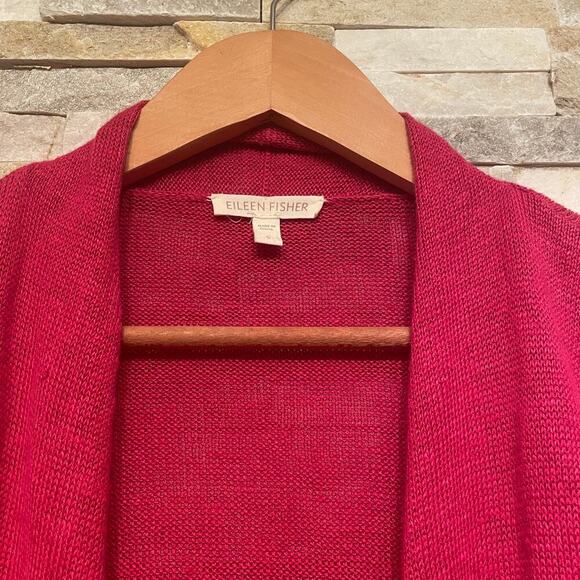 Eileen Fisher S Open Front Cardigan | 100% Linen, Red Pink Knit, Minimalist NWOT - Picture 3 of 5
